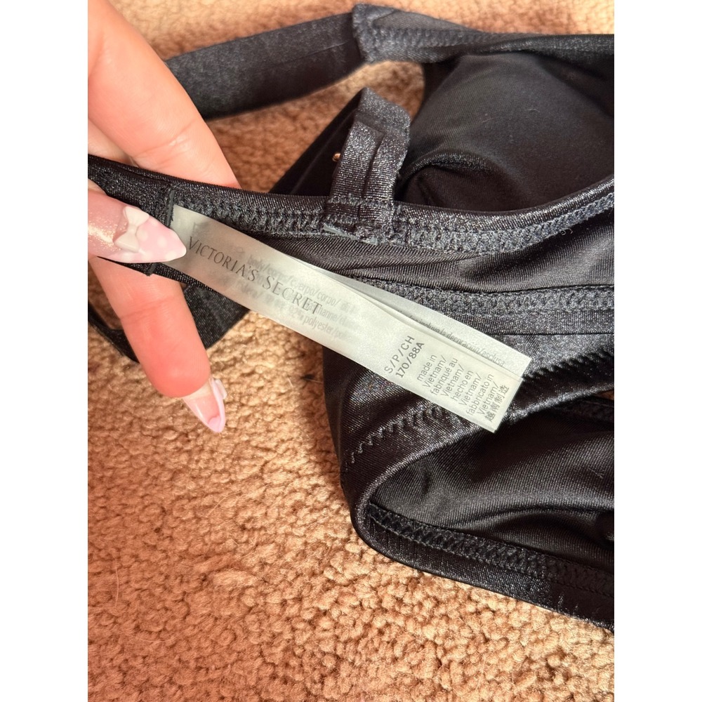 Victorias Secret Shine Strap Top‎ Black Rhinestone Logo Scoop Neck - Picture 3 of 7